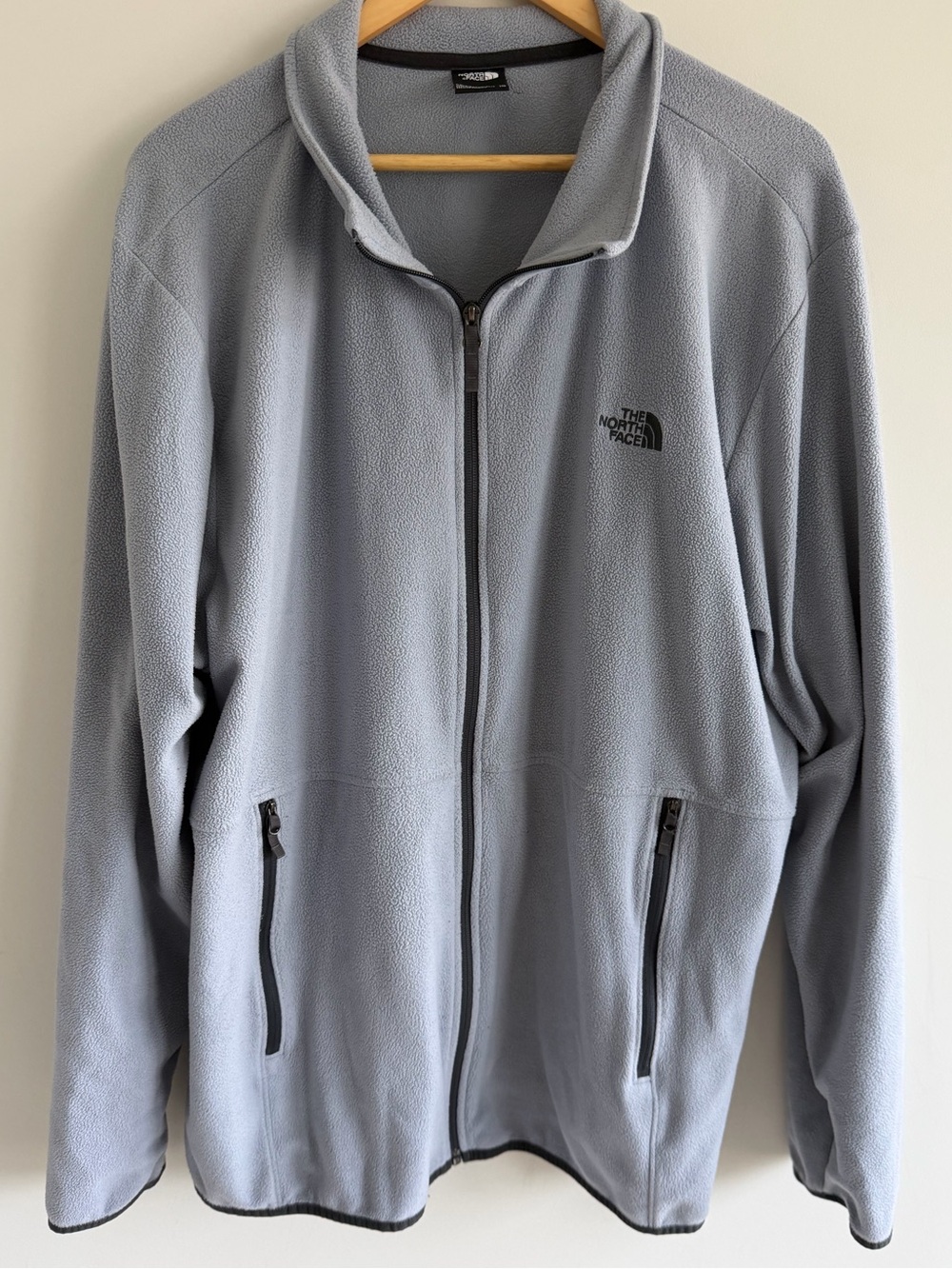 The North Face Mens XXL Gray Microfleece Full Zip Jacket Black Trim